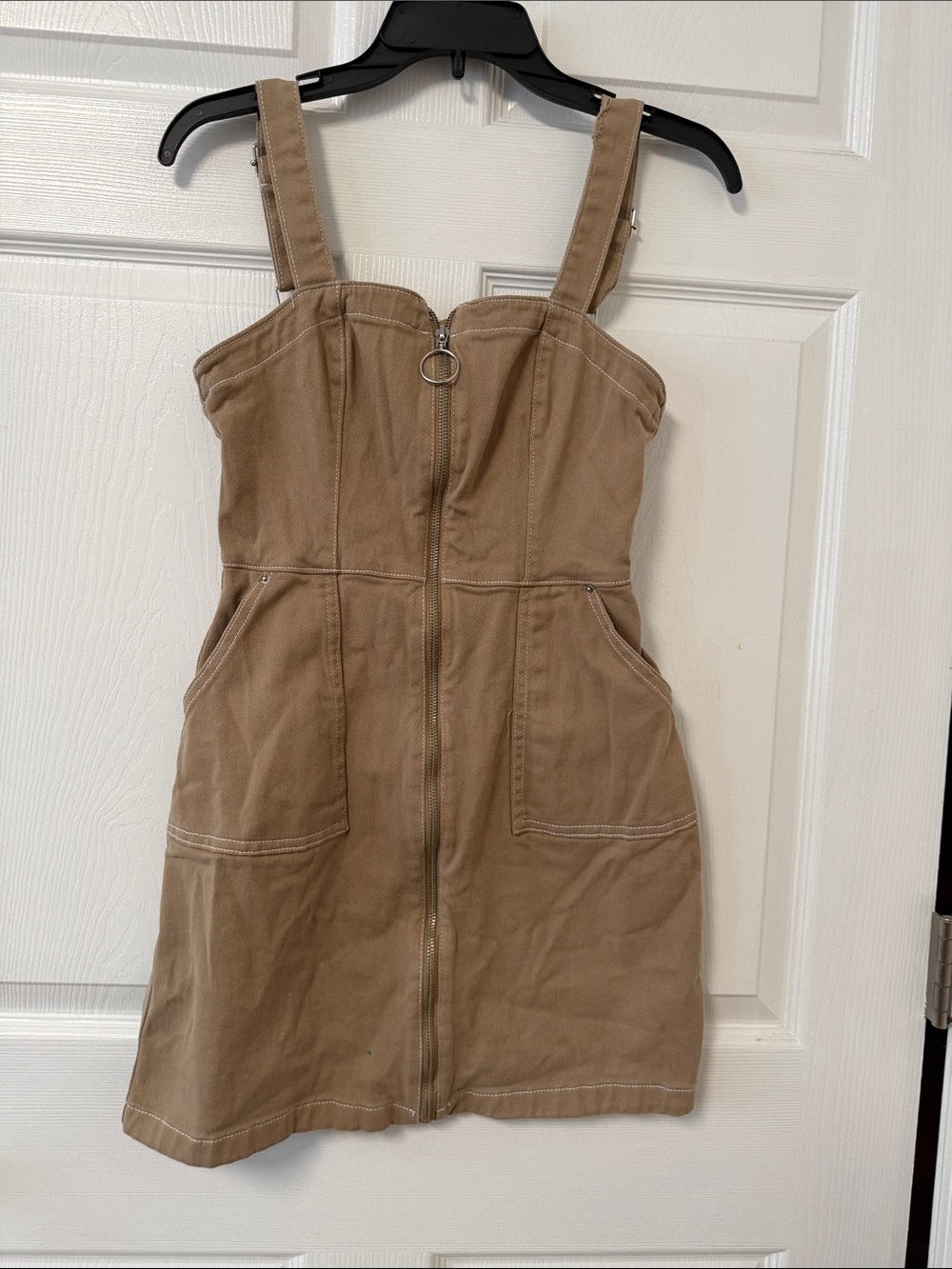 Divided Tan Zip-Front Mini Dress.   4/38